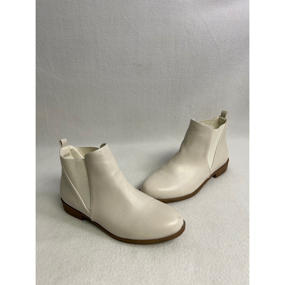 Minimalist Neutral MaxMuxun Womens 8.5 Off White Low Heel Chelsea Ankle Boots